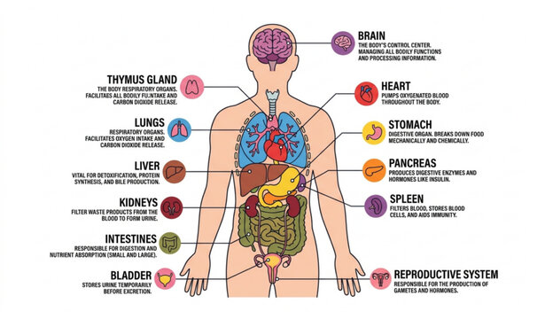 Medical Human Anatomy Infographic Poster Vector with Internal Organs Diagram Icons and Educational Labels