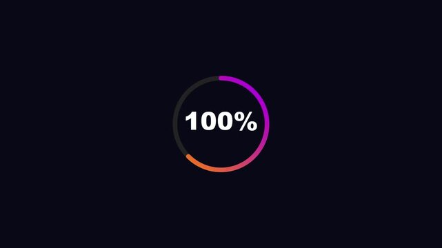 100 percent loading circle animation with vibrant gradient progress bar on dark 4k background