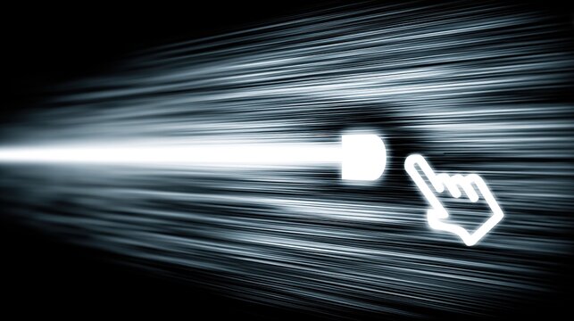 Cursor clicking through light streaks, concept of digital speed