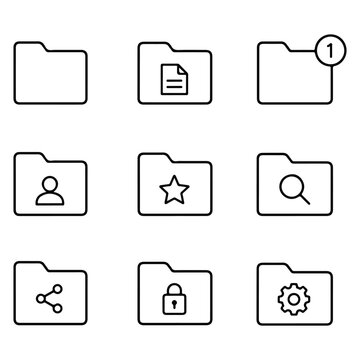 Folders icon set. Set of minimalist line icons on a white background