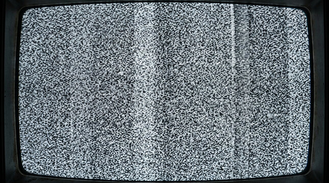 Monochrome television screen with classic static snow and grain