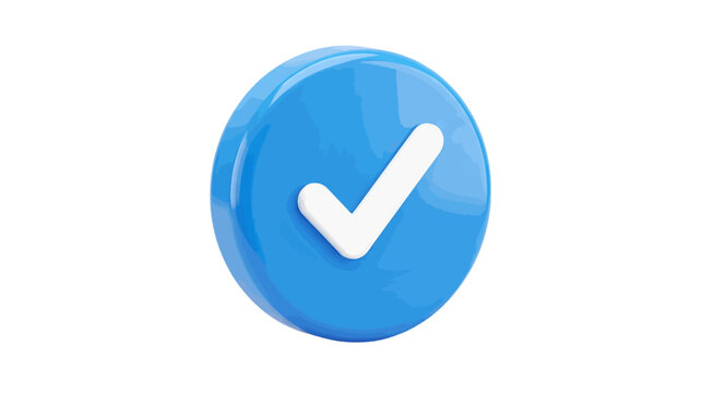 Vector illustration of 3d blue glossy circle icon with a white checkmark on a transparent background