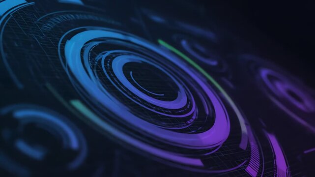 Digital vortex with glowing green, blue, and purple swirls in dark space