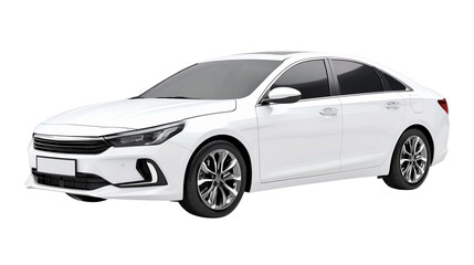 Naklejka premium White modern sedan side view for automotive marketing.