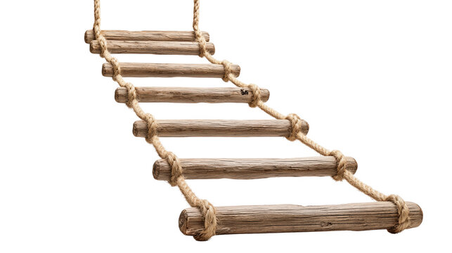Rustic rope ladder for adventure design and outdoor concepts.

