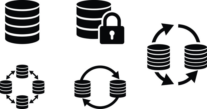 Database Security Synchronization Replication Storage Vector Icons Set