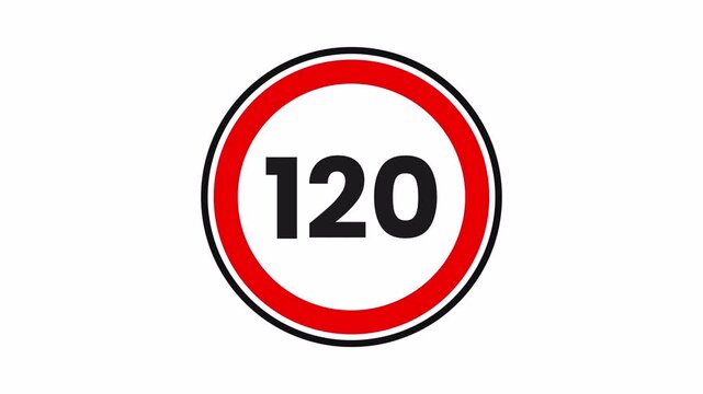 120 km/h speed limit signs icon animation, Suitable for road safety and traffic-related concepts. Transparent background. 4K Video