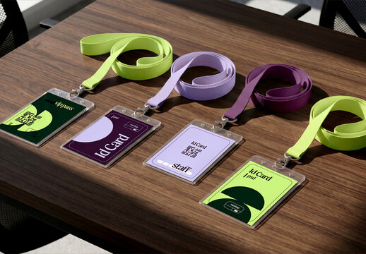 Set of ID Card Lanyards on Wooden Table