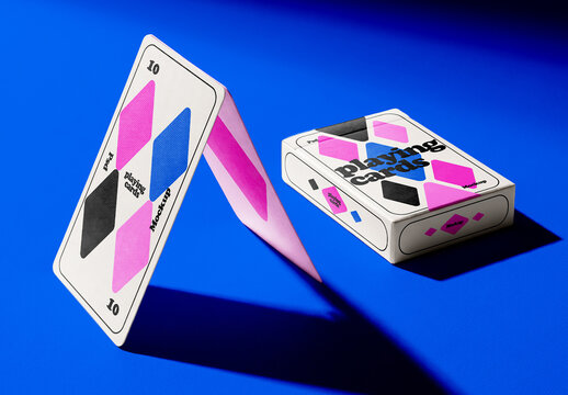 Playing Cards Box Mockup on Blue Background