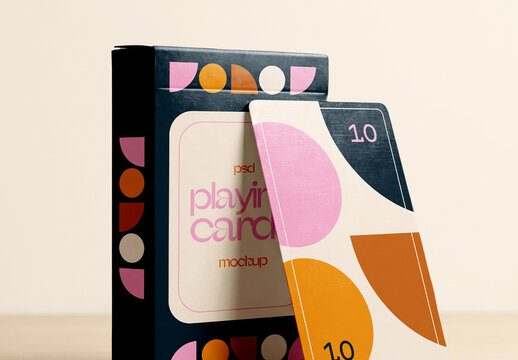 Playing Cards Box Mockup with Card Leaning on Box