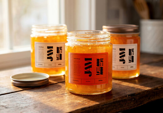 Jam Jars Label Mockup on Wooden Windowsill