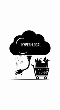 Digital connection brings groceries to a shopping cart from a cloud symbol.