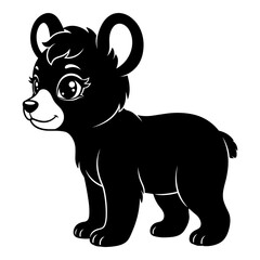 Adorable baby black bear cub standing with a happy smile, simple cartoon vector illustration in silhouette style. © Shimanta