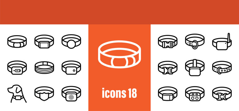 Dog Collar Icons: Various Styles, GPS Tracker, Electronic Collar