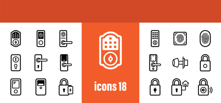 Door Icons: Smart Lock, Fingerprint, Keypad, Handle, Lock, Remote