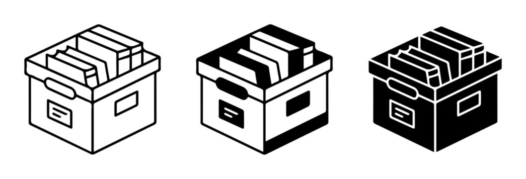 Isometric Archive Boxes, Storage Containers, Document Files Vector Icons Set