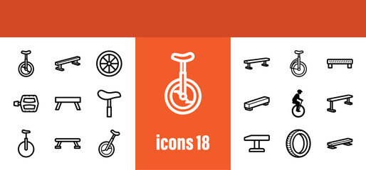 Unicycles and Cycling Icons: Line Art Graphics for Monowheels and Tricks © liubomir118809