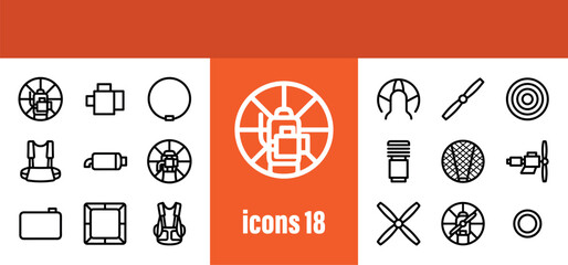 Paramotor and Powered Paragliding Line Icons Set - Engine, Propeller, Harness, Wing, Flying, Adventure Sport © liubomir118809