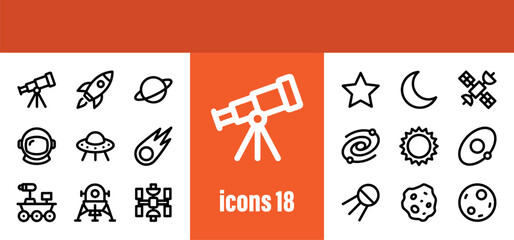 Astronomy and Space Travel Line Icons Set. Celestial Objects and Exploration Outline Icons. © liubomir118809