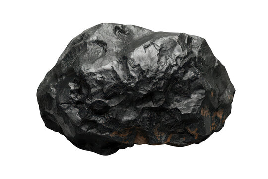 Dark cosmic asteroid or meteoroid with rough textured surface floating through space, transparent background
