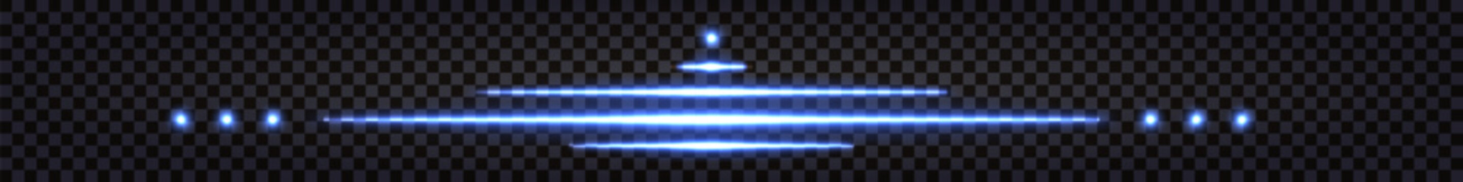 Neon glowing lines with light effect. blue luminous laser beams. Border design element for web or decoration, divider or separator. Vector isolated on dark background