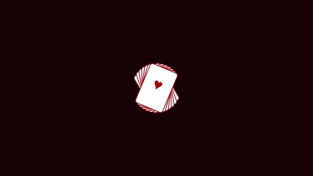 Rotating deck of playing cards with ace of hearts animation on dark 4k background, gambling casino