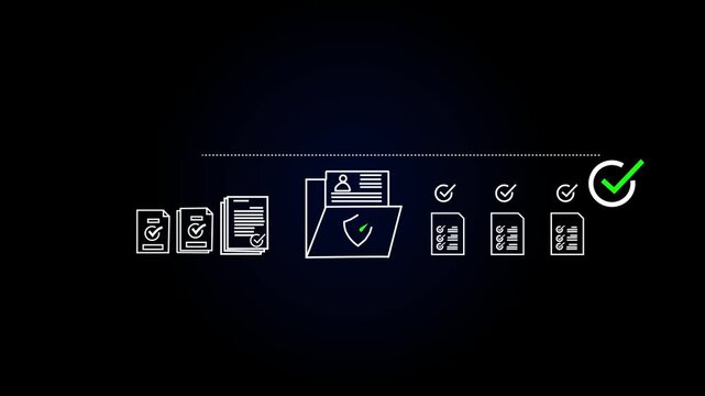 Digital checklist and approval workflow showing business document validation and task tracking system for decision making, process optimization,and quality verification with high efficiency .4k motion