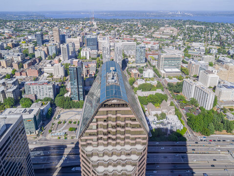 Aerial view of Columbia Center and Seattle skyline