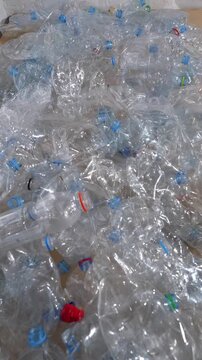 Transparent plastic PET bottles from water and drinks for recycling