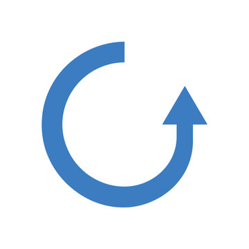 Blue circular arrow icon on a white background, refresh symbol, reload graphic, loop element, update sign