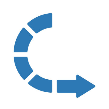 Circular arrow graphic, progress indicator, cycle symbol, rotation, repeat motion, blue simple shape