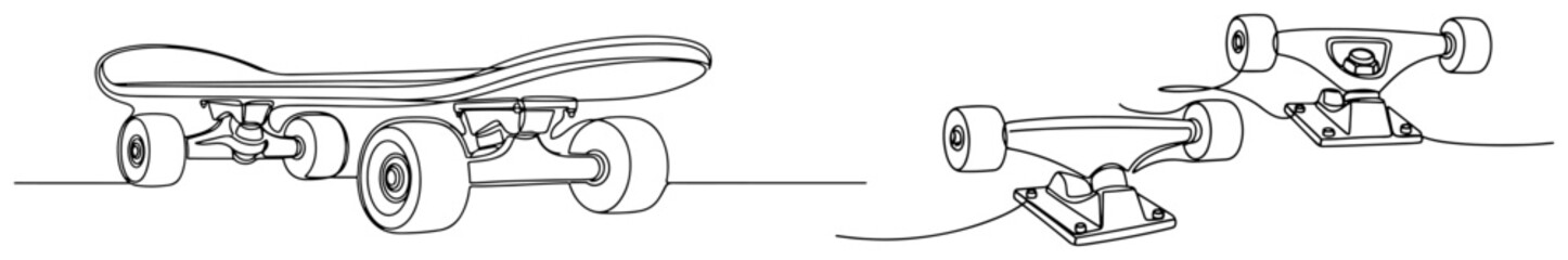 Skateboard and skateboard trucks set in one line art style © Kumamoto