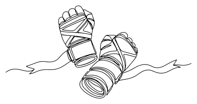 Boxing hand wraps and sports bandages in minimalist continuous one line art style