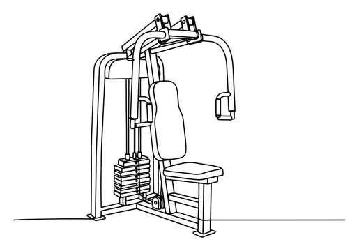 Gym weight machine for fitness training in one line art style