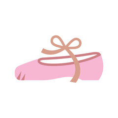 Isolated pink ballet slipper with satin ribbon tied in a bow, simple flat design element © PPS