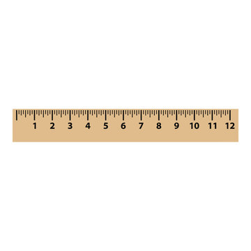 Isolated wooden ruler with inch markings from 1 to 12 on a beige background, simple measuring tool