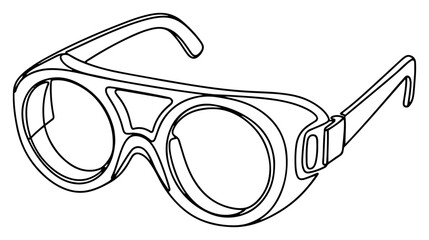 Safety goggles for eye protection in industrial or laboratory work in continuous line art style © Kumamoto