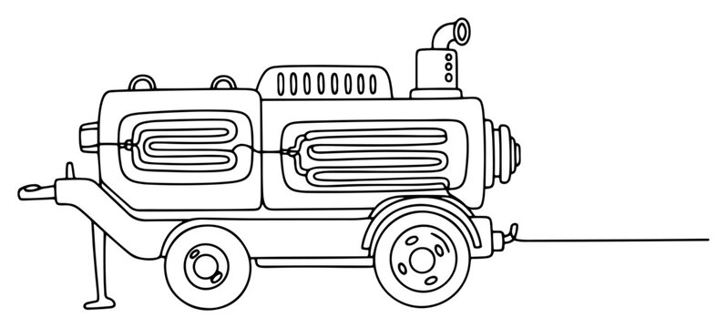 Industrial diesel generator trailer for portable energy in one line art style