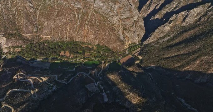 Tolantongo Mexico Aerial v16 breathtaking birds eye view drone flyover rocky canyon, tilt up reveals beautiful mountainscape - Shot with Mavic 3 Cine - December 2021