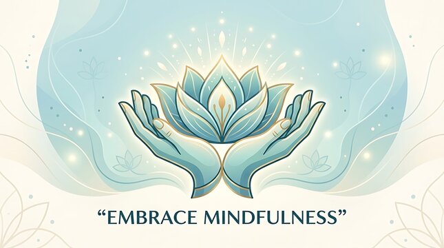 Lotus-shaped vector hands with the words "Embrace Mindfulness"