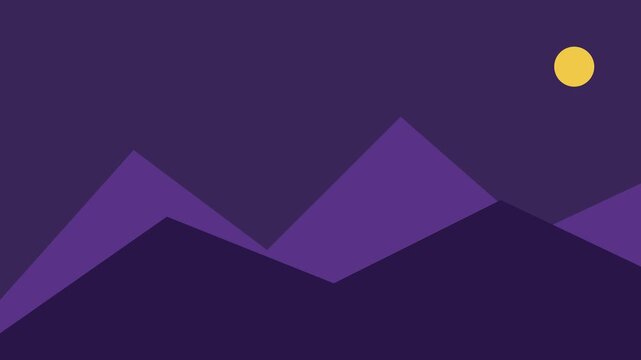 Minimalist night landscape with moving moon and purple mountains, abstract animation for modern backgrounds and motion 4k