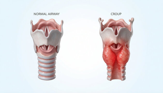 Croup Airway Narrowing Comparison with Normal Human Larynx and Trachea Anatomy

