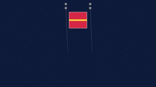 Minimalist red square loading animation moving upwards on dark blue 4k background, motion