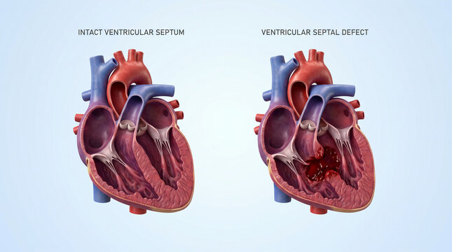 3D Illustration of Intact Ventricular Septum vs Ventricular Septal Defect
