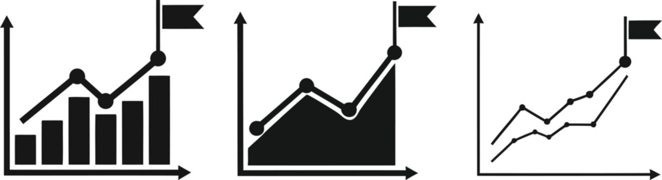 Business Growth Charts with Flags on White