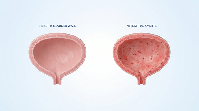 3D Medical Anatomy of Healthy Bladder vs Interstitial Cystitis

