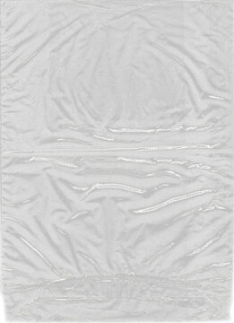 Transparent plastic wrap texture with realistic wrinkles and cellophane crinkle effects isolated for design overlays, packaging mockup element, and abstract glossy synthetic surface. PNG photo
