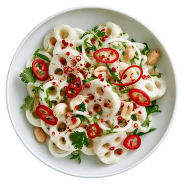 Lotus steam salad recipe illustration. Vietnamese food for menu, restaurants, banners, design.
