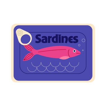Sardine tin can PNG with transparent background. Colorful canned fish illustration for seafood packaging, grocery branding, restaurant menus, recipe design, marketing, article, social media. High-res