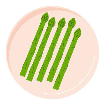 Fresh asparagus on plate PNG with transparent background. Healthy vegetable clipart for recipe design, restaurant menus, organic food, grocery branding, cooking blogs, nutrition projects. High-res